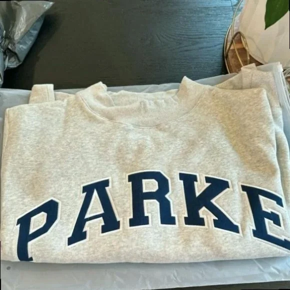 Parke NYC Heather Grey Varsity Crewneck Sweatshirt - Picture 1 of 3